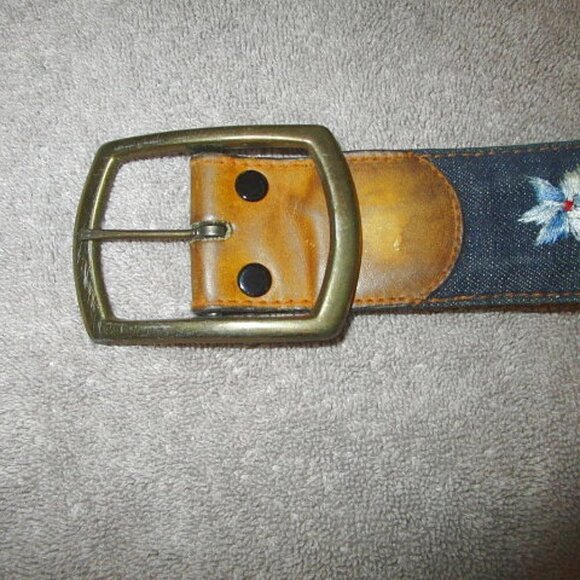 Y2K Swank Denim Embroidered Belt Size 30 Buckle Boho Floral Hippie Western 90s - Picture 4 of 12